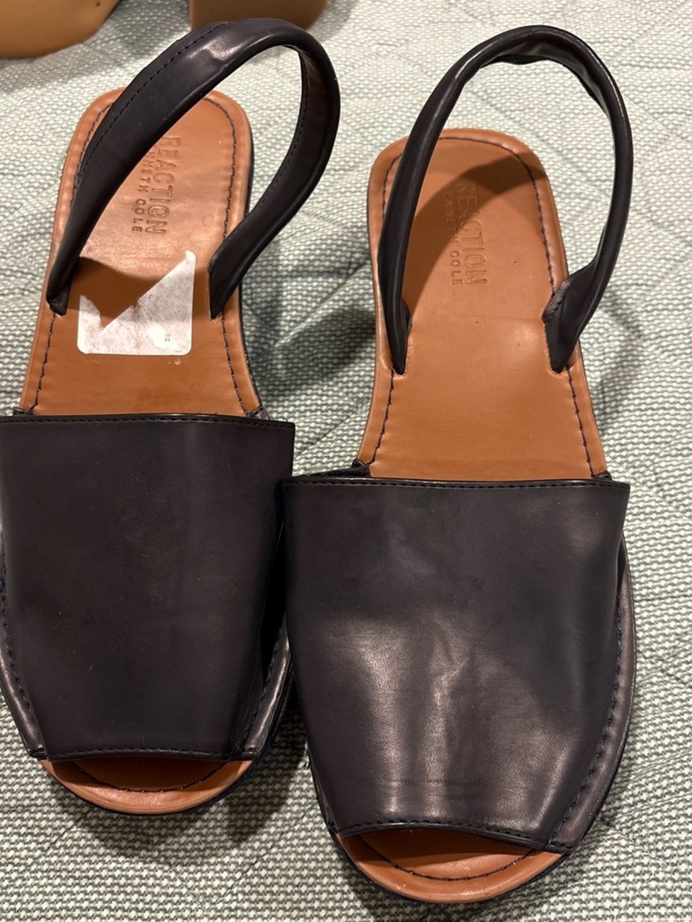 Kenneth Cole Reaction Leather Open-Toe Slingback wedges with Tan Footbed